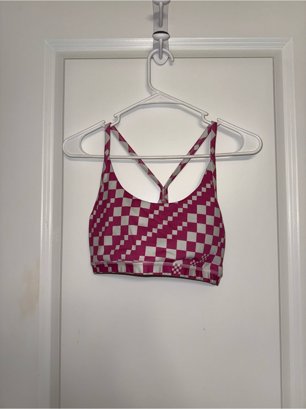 Fleo Pink and White Checkerboard Sports Bra